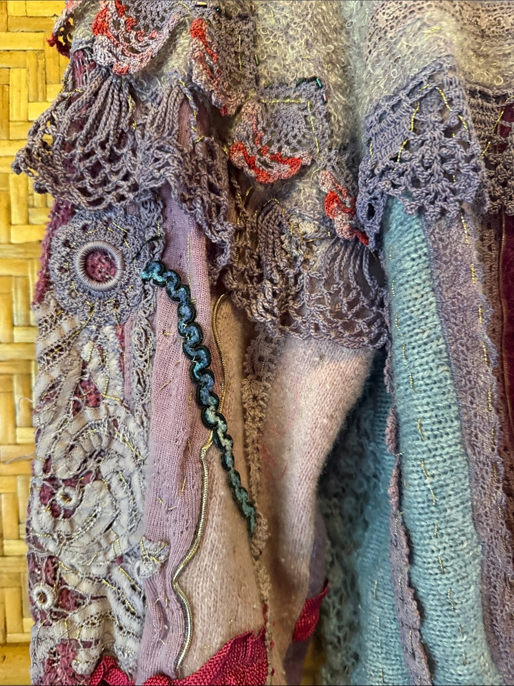 Vintage Cache handmade Lavender Boho Embellished beaded crochet Crewneck Sweater - Picture 8 of 14